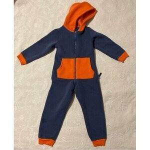 Le Kids Lo Unisex Kids 5 Years Navy Warm Fleece Hooded One Piece Jumpsuit